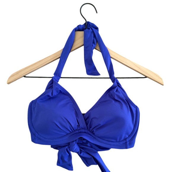 NWOT Athleta Bra Cup Wrap Halter Bikini Top Swimsuit in Yacht Blue - Picture 1 of 6